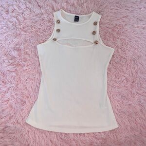White Keyhole Halter Top with Gold Button Detailing size XS